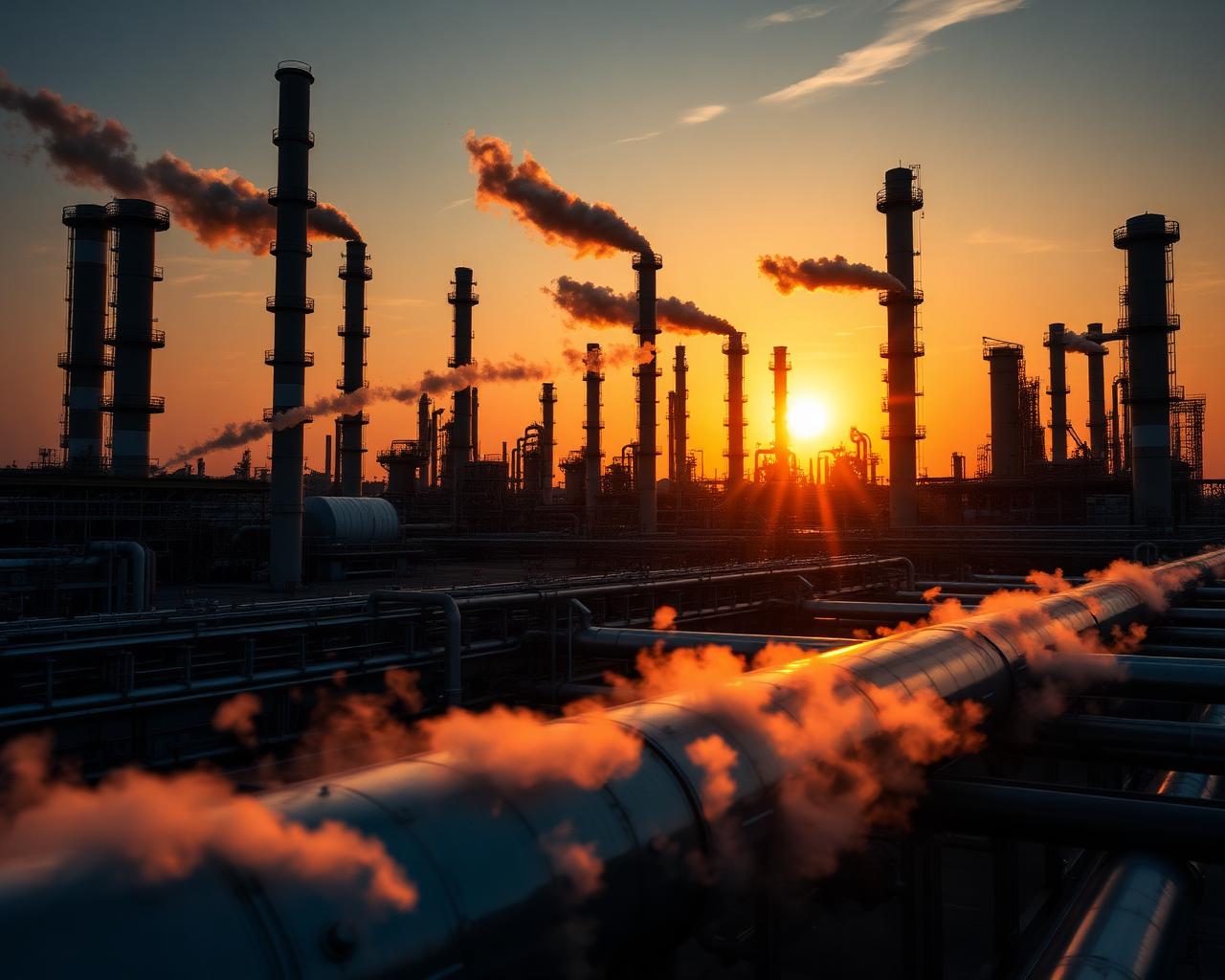 Industrial refinery at sunset
