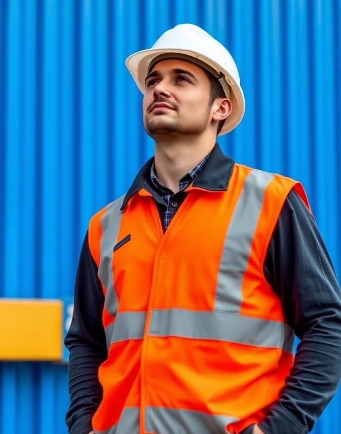 Technicians in safety gear inspecting industrial equipment against blue sky